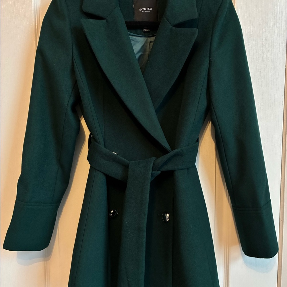 Forever New Dark Green Belted Wool-Blend Coat